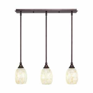 3 Light Multi Light Mini Pendant With Hang Straight Swivels Shown In Bronze Finish With 5" Ivory Glaze Seashell Glass