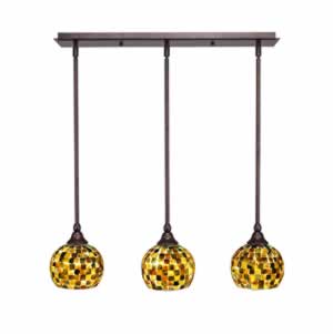 3 Light Multi Light Mini Pendant With Hang Straight Swivels Shown In Bronze Finish With 6" Sea Mist Seashell Glass