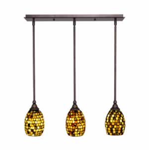 3 Light Multi Light Mini Pendant With Hang Straight Swivels Shown In Bronze Finish With 5" Sea Haze Seashell Glass