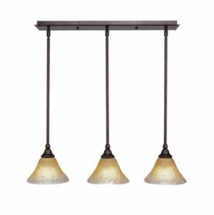 3 Light Multi Light Mini Pendant With Hang Straight Swivels Shown In Bronze Finish With 7" Amber Crystal Glass
