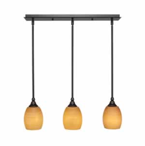 3 Light Multi Light Mini Pendant With Hang Straight Swivels Shown In Dark Granite Finish With 5" Cayenne Linen Glass