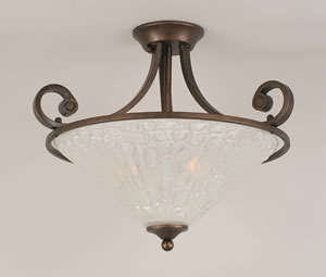 Curl Semi-Flush With 3 Bulbs Shown In Bronze Finish With 16" Italian Bubble Glass