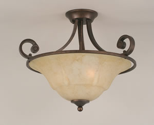 Curl Semi-Flush With 3 Bulbs Shown In Bronze Finish With 16" Italian Marble Shade