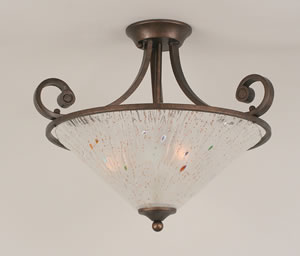 Curl Semi-Flush With 3 Bulbs Shown In Bronze Finish With 16" Frosted Crystal Glass