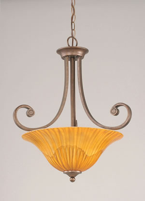 Curl Pendant With 3 Bulbs Shown In Bronze Finish With 16" Tiger Glass