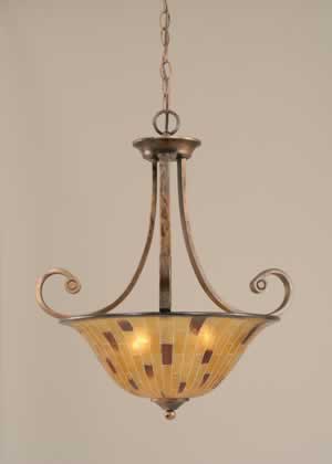 Curl Pendant With 3 Bulbs Shown In Bronze Finish With 16" Penshell Shade