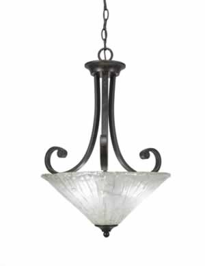 Curl Pendant With 3 Bulbs Shown In Bronze Finish With 16" Italian Ice Glass