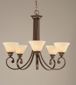 Curl 5 Light Chandelier Shown In Bronze Finish With 7" Amber Marble Glass
