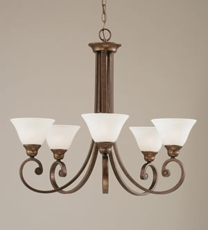 Curl 5 Light Chandelier Shown In Bronze Finish With 7" White Marble Glass