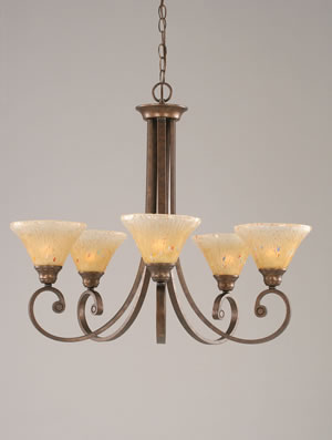 Curl 5 Light Chandelier Shown In Bronze Finish With 7" Amber Crystal Glass