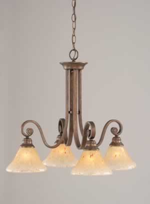 Curl 4 Light Chandelier Shown In Bronze Finish With 7" Amber Crystal Glass