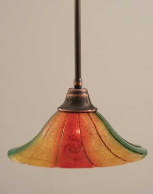 Stem Pendant With Hang Straight Swivel Shown In Black Copper Finish With 14" Mardi Gras Glass