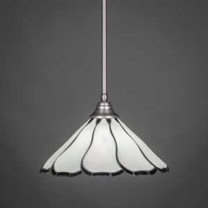 Stem Pendant With Hang Straight Swivel Shown In Brushed Nickel Finish With 16" Pearl & Black Flair Tiffany Glass