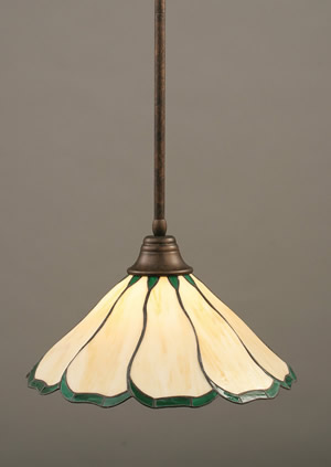 Stem Pendant With Hang Straight Swivel Shown In Bronze Finish With 16" Honey & Hunter Green Flair Tiffany Glass