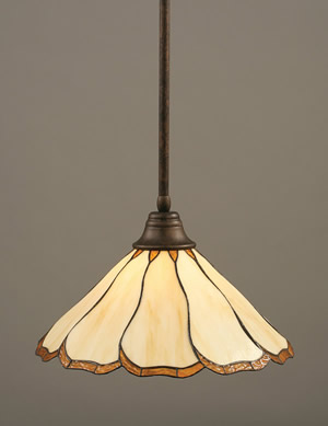 Stem Pendant With Hang Straight Swivel Shown In Bronze Finish With 16" Honey & Brown Flair Tiffany Glass