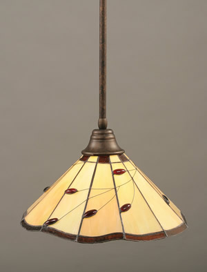 Stem Pendant With Hang Straight Swivel Shown In Bronze Finish With 16" Autumn Leaves Tiffany Glass