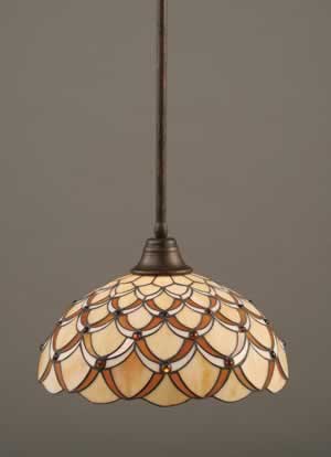 Stem Pendant With Hang Straight Swivel Shown In Bronze Finish With 16" Honey & Brown Scallop Tiffany Glass
