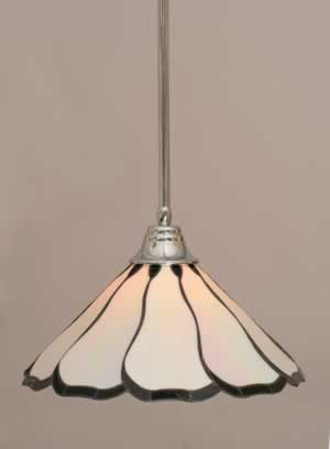 Stem Pendant With Hang Straight Swivel Shown In Chrome Finish With 16" Pearl & Black Flair Tiffany Glass