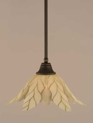 Stem Pendant With Hang Straight Swivel Shown In Dark Granite Finish With 16" Vanilla Leaf Glass "