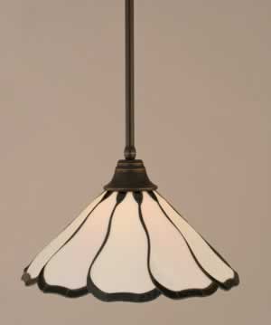 Stem Pendant With Hang Straight Swivel Shown In Dark Granite Finish With 16" Pearl & Black Flair Tiffany Glass