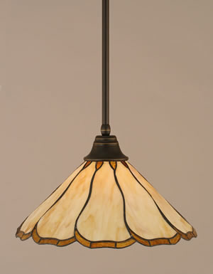 Stem Pendant With Hang Straight Swivel Shown In Dark Granite Finish With 16" Honey & Brown Flair Tiffany Glass