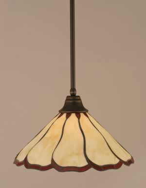 Stem Pendant With Hang Straight Swivel Shown In Dark Granite Finish With 16" Honey & Burgundy Flair Tiffany Glass