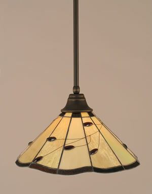 Stem Pendant With Hang Straight Swivel Shown In Dark Granite Finish With 16" Autumn Leaves Tiffany Glass