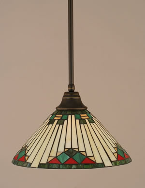 Stem Pendant With Hang Straight Swivel Shown In Dark Granite Finish With 15" Green Sunray Tiffany Glass