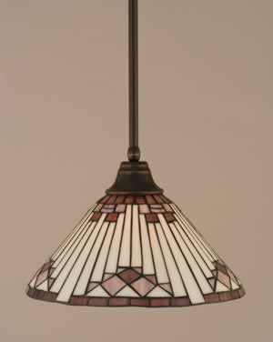 Stem Pendant With Hang Straight Swivel Shown In Dark Granite Finish With 15" Purple Sunray Tiffany Glass