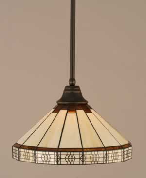 Stem Pendant With Hang Straight Swivel Shown In Dark Granite Finish With 15" Honey & Brown Mission Tiffany Glass