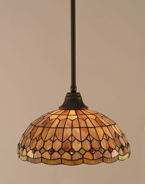 Stem Pendant With Hang Straight Swivel Shown In Dark Granite Finish With 15" Rosetta Tiffany Glass