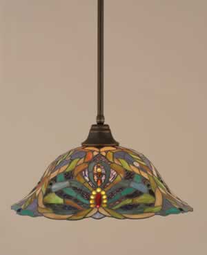 Stem Pendant With Hang Straight Swivel Shown In Dark Granite Finish With 19" Kaleidoscope Tiffany Glass