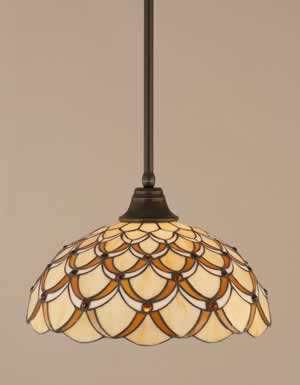 Stem Pendant With Hang Straight Swivel Shown In Dark Granite Finish With 16" Honey & Brown Scallop Tiffany Glass