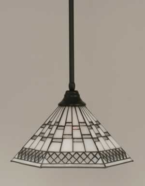 Stem Pendant With Hang Straight Swivel Shown In Matte Black Finish With 16" Pewter Tiffany Glass