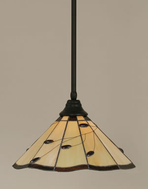Stem Pendant With Hang Straight Swivel Shown In Matte Black Finish With 16" Autumn Leaves Tiffany Glass