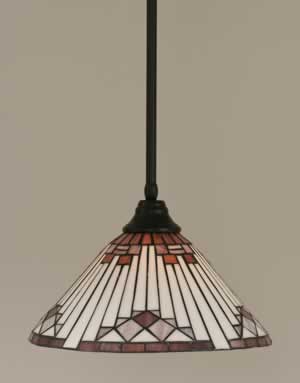 Stem Pendant With Hang Straight Swivel Shown In Matte Black Finish With 15" Purple Sunray Tiffany Glass