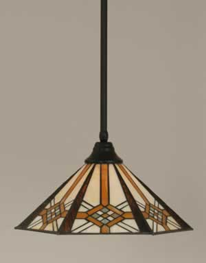 Stem Pendant With Hang Straight Swivel Shown In Matte Black Finish With 16" Hampton Tiffany Glass