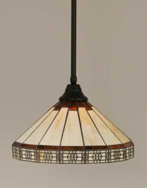 Stem Pendant With Hang Straight Swivel Shown In Matte Black Finish With 15" Honey & Brown Mission Tiffany Glass