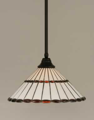 Stem Pendant With Hang Straight Swivel Shown In Matte Black Finish With 15.5" Honey Glass & Amber Brown Jewels Tiffany Glass