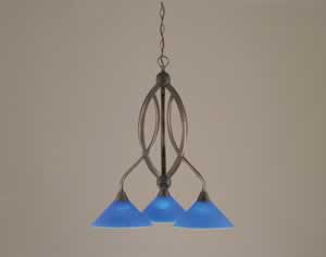 Bow 3 Light Chandelier Shown In Black Copper Finish With 10" Blue Italian Glass
