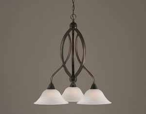 Bow 3 Light Chandelier Shown In Black Copper Finish With 10" White Alabaster Swirl Glass