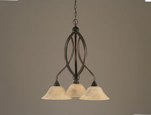 Bow 3 Light Chandelier Shown In Black Copper Finish With 10" Italian Marble Glass