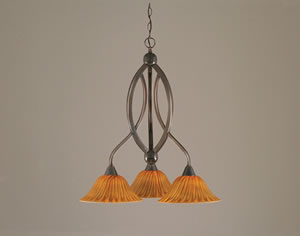 Bow 3 Light Chandelier Shown In Black Copper Finish With 10" Tiger Glass