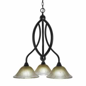 Bow 3 Light Chandelier Shown In Black Copper Finish With 10" Amber Crystal Glass