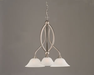 Bow 3 Light Chandelier Shown In Brushed Nickel Finish With 10" White Alabaster Swirl Glass