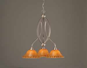 Bow 3 Light Chandelier Shown In Brushed Nickel Finish With 10" Tiger Glass