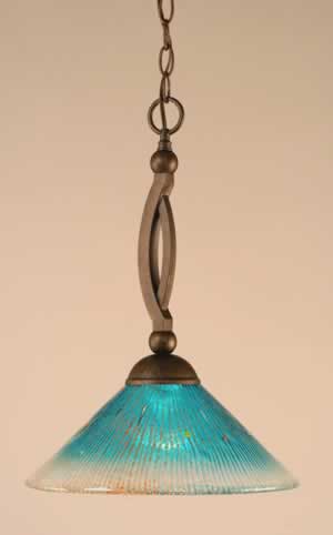 Bow Pendant Shown In Bronze Finish With 12" Teal Crystal Glass