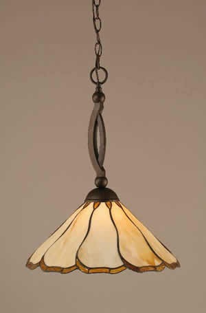 Bow Pendant Shown In Bronze Finish With 16" Honey & Brown Flair Tiffany Glass