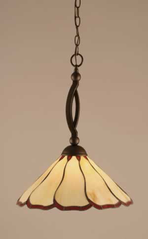 Bow Pendant Shown In Bronze Finish With 16" Honey & Burgundy Flair Tiffany Glass