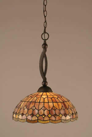 Bow Pendant Shown In Bronze Finish With 15" Rosetta Tiffany Glass